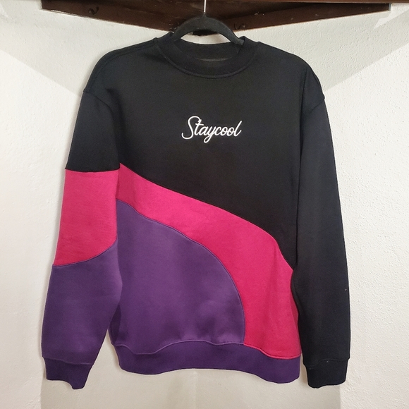 StaycoolNYC Y2K Inspired Colorblocked Stripe Retro Racer Sweatshirt - Picture 1 of 6